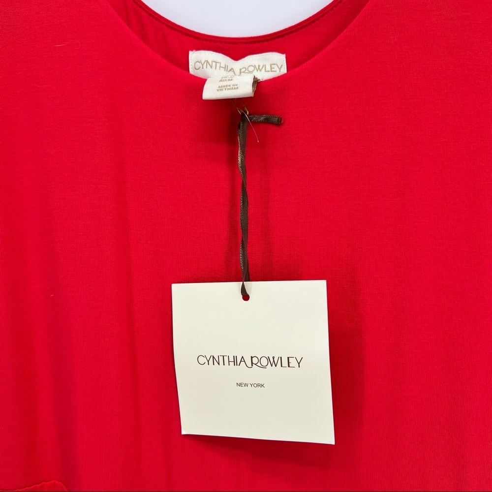 NWT Cynthia Rowley Red Rayon Stretch Jersey Swing Midi Dress - Picture 4 of 7
